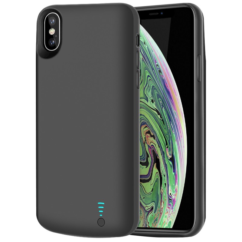 RUNSY Battery Case Compatible with iPhone XS Max, 6000mAh Rechargeable Extended Battery Charging Case, External Battery Charger Case, Adds 1.25x Extra Juice, Support Wired Headphones (6.5 inch)